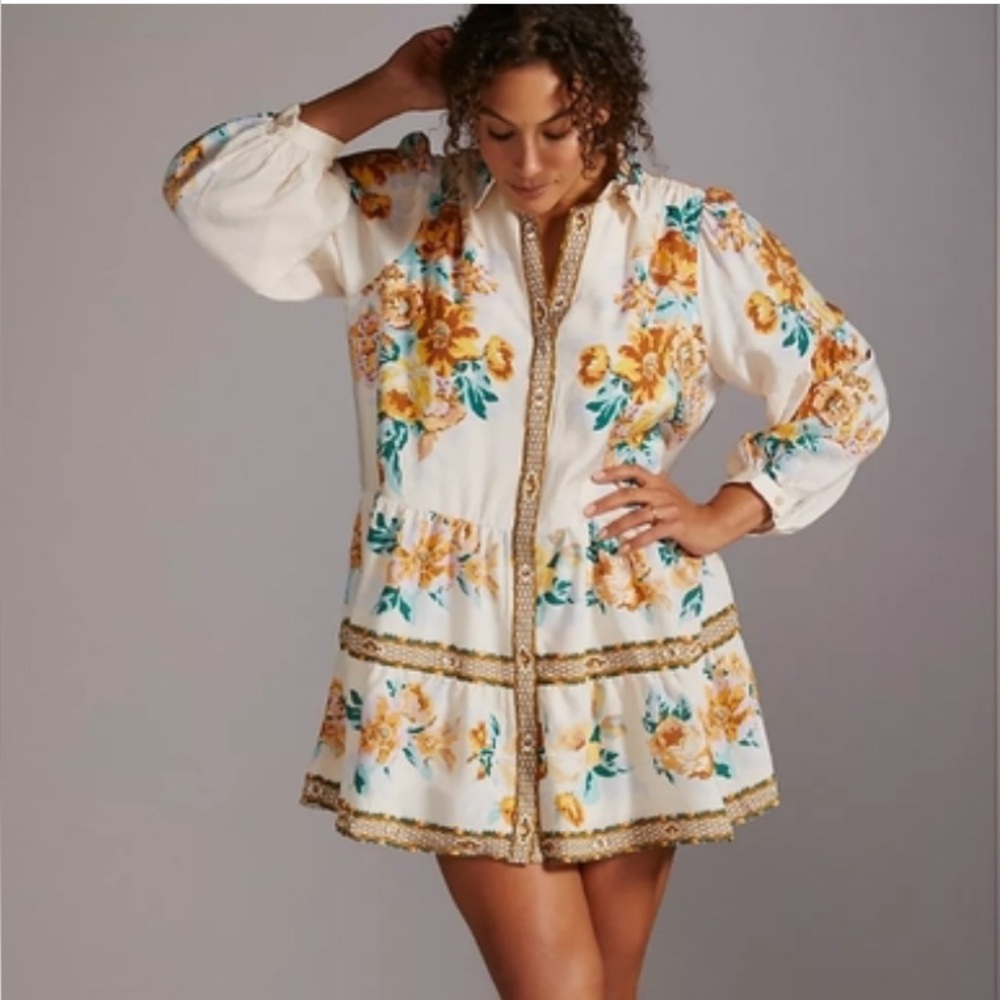 Anthropologie Floral Panel Print Tiered Dress Size Medium